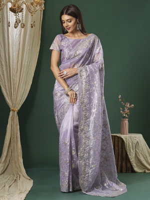 Tasrika Embroidered Bollywood Organza Saree(Purple)