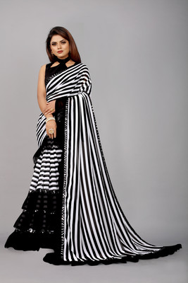 FIERTE Printed Bollywood Georgette, Chiffon Saree(Black)