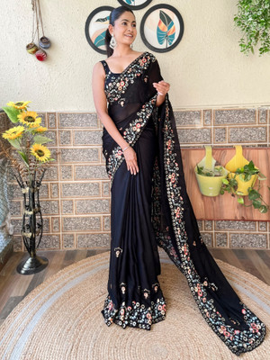 Divastri Embellished Bollywood Chiffon Saree(Black)