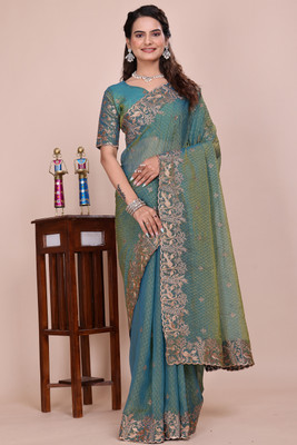 niesha fashion Embroidered, Self Design Bollywood Chiffon Saree(Green)