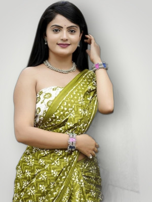 baratheon Self Design Bollywood Cotton Blend Saree(Yellow)