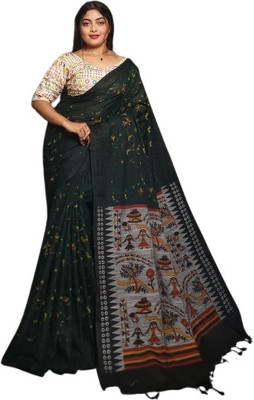 kalpana handloom Graphic Print Handloom Cotton Blend Saree(Multicolor)