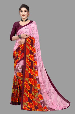 RUNAYA NX Printed Mysore Georgette Saree(Pink)