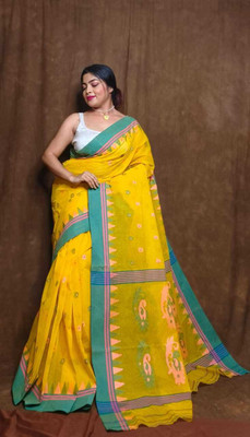 SUDIPTO SAREE HUB Woven Tant Handloom Pure Cotton Saree(Yellow)