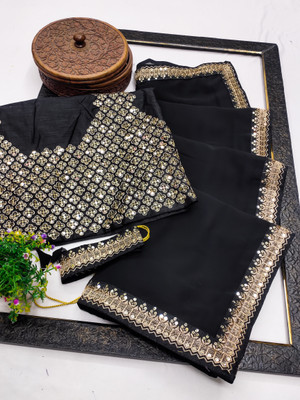 J P FASHION Embroidered Bollywood Georgette Saree(Black)