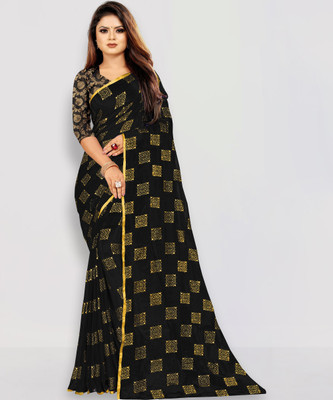 RHEY Printed Bollywood Chiffon Saree(Black)