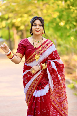 ETHNIC SAREES Bharat Printed Sambalpuri Pure Cotton Saree(White)