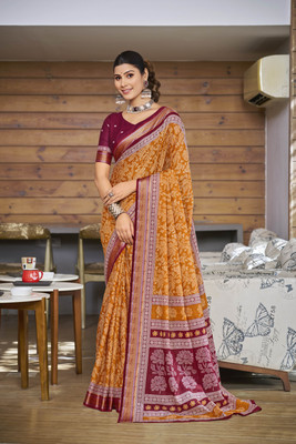 moxinfashion Printed Patola Pure Cotton Saree(Multicolor)