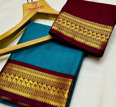 Paramparik Textile Woven Banarasi Cotton Silk, Jacquard Saree(Blue)