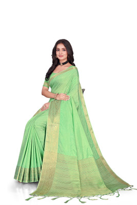 Aarunika MT Solid/Plain Bollywood Pure Silk Saree(Light Green)