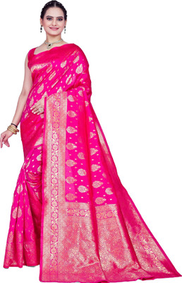 SHRIMAY Self Design Banarasi Silk Blend, Jacquard Saree(Pink)