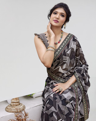 ANIRAV Printed Bollywood Georgette, Lace Saree(Multicolor)