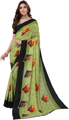 RENSILAFAB Printed Daily Wear Georgette Saree(Green)