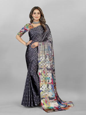 INITHI Digital Print Bollywood Crepe Saree(Black)