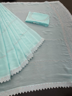 JennyFeb Villa Solid/Plain Bollywood Pure Silk Saree(Light Blue)