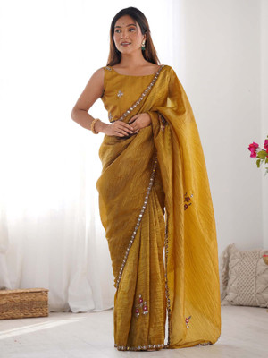 Sareemall Embroidered Bollywood Tissue Saree(Mustard)