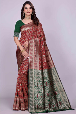 VKARAN Woven Kanjivaram Silk Blend Saree(Maroon)