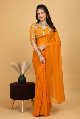 DHARMEE Embellished Bollywood Georgette Saree(Pack of 2, Orange)