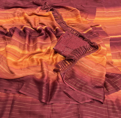 Varni Creation Striped Bollywood Chiffon Saree(Maroon)