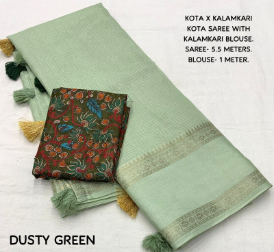 Dhanlaxmi CreationLLP Dyed Kota Doria Cotton Linen Saree(Green)