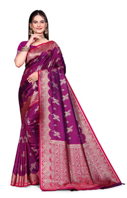 GHODTEXTILE Woven, Self Design Banarasi Pure Silk Saree(Pink)