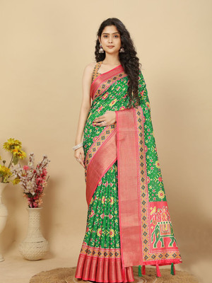 HouseOfCommon Printed, Woven Kanjivaram Art Silk Saree(Multicolor)