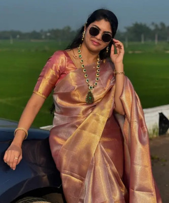 Dujjana Silk Saree Woven Banarasi Tissue Saree(Pink)