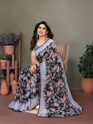 SSHAGUN LIFESTYLE Printed Hand Batik Cotton Silk Saree(Grey)