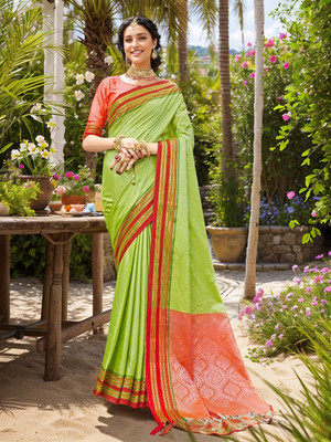 ANOUK Woven Banarasi Art Silk Saree(Light Green)