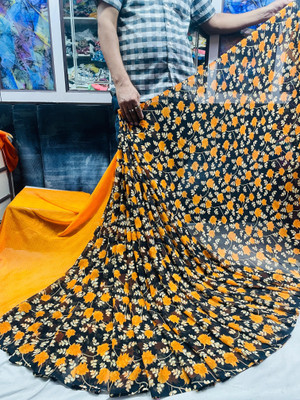 WILLMAKE Printed Bollywood Georgette Saree(Orange)