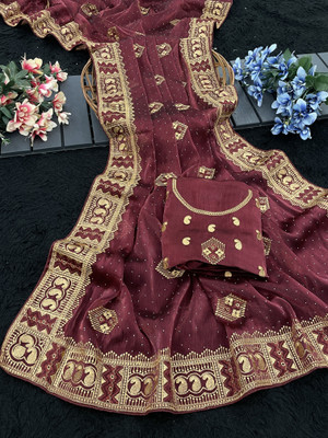 KHRITI FAB Embroidered Bollywood Jimmy choo Saree(Maroon)