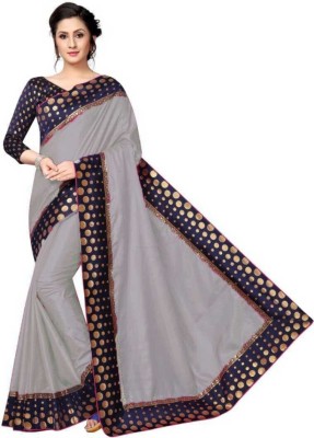 ROOP SUNDARI SAREES Dyed, Solid/Plain Chanderi Cotton Blend Saree(Grey)