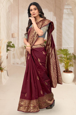 Rudr Venture Digital Print Banarasi Jacquard Saree(Gold)
