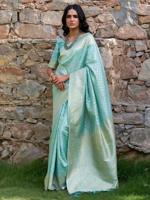 Janasya Woven Chanderi Silk Blend Saree(Green)