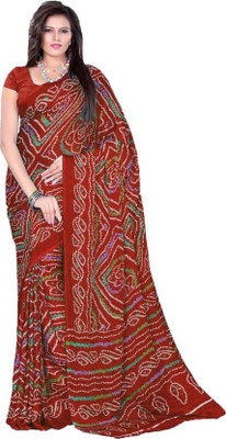 SVTHub Printed Bandhani Handloom Crepe Saree(Maroon)