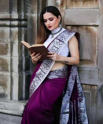 Sijileen Woven Banarasi Satin Saree(Purple)