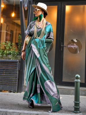 Sareemall Printed Bollywood Satin Saree(Green)