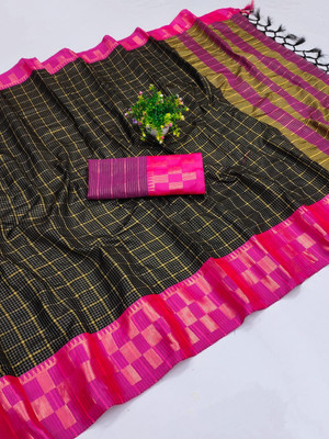 VRINDITA FASHION Self Design Kanjivaram Cotton Silk Saree(Black)