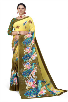 AADIYOGI ENTERPRISE Digital Print Bollywood Georgette Saree(Yellow)