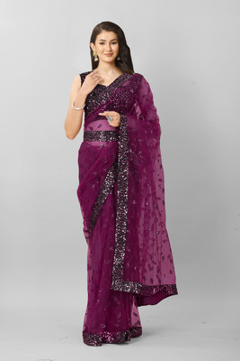 TIRTH CREATION Embroidered Bollywood Net Saree(Purple)