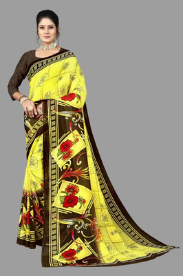 Vimalnath Synthetics Printed Mysore Georgette Saree(Yellow)