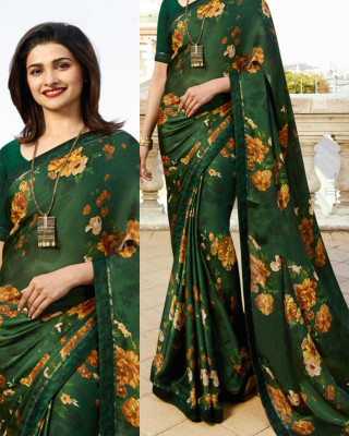 peer store Printed Daily Wear Georgette, Chiffon Saree(Dark Green)