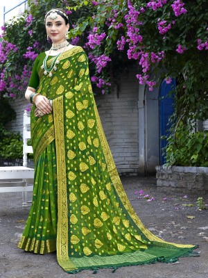 ANOUK Woven Mysore Nylon Saree(Green)