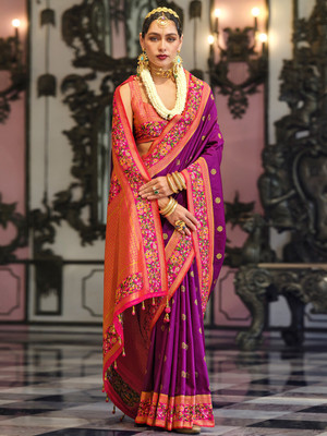 Sareemall Printed Banarasi Silk Blend Saree(Magenta)