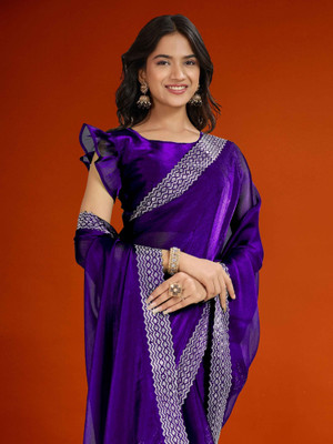 SHELDROM MART Embellished Bollywood Jimmy choo Saree(Blue)