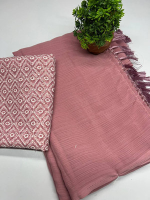 HouseOfCommon Embroidered, Solid/Plain Daily Wear Georgette Saree(Pink)