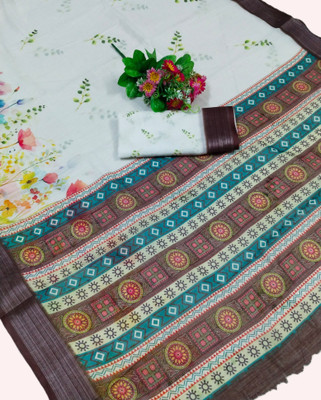 HangerStories Woven Kanjivaram Pure Cotton, Cotton Linen Saree(White)