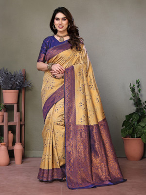 DIVINE JUNCTION WEAR Self Design Banarasi Satin Saree(Cream)