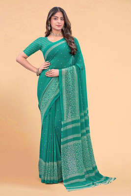ZAMUNA Geometric Print Daily Wear Georgette Saree(Light Green)