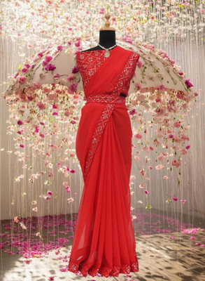 Kalavrit Creation Embroidered Bollywood Georgette Saree(Red)